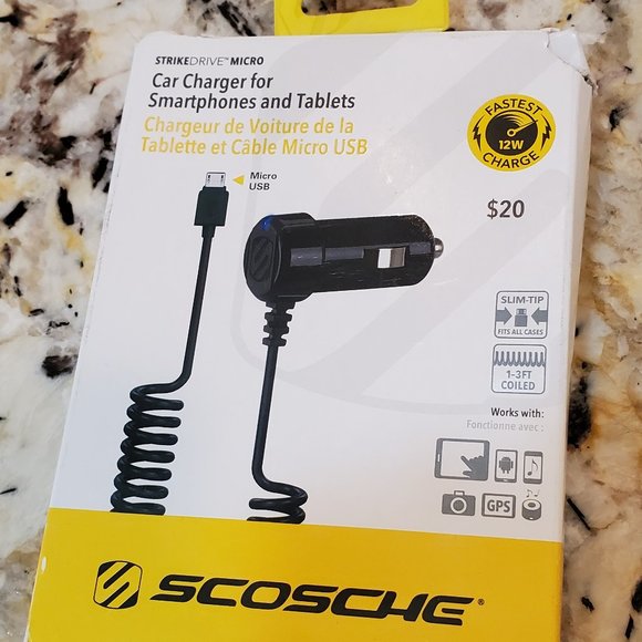 Two (2) Scosche StrikeDrive Micro 12W/2.4A Micro-USB Coiled Car Charger - New - Picture 2 of 8